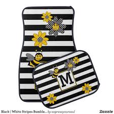 Black And White Striped Bee Uk Black White Stripes Bumble Bee Flowers Monogram Car Mat Zazzle Co Uk Bumble Bee Flowers Car Floor Mats Monogram Car Mat