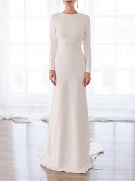 Details zu schlicht ivory satin standesamtkleid brautkleid langarm tüllrock a linie 36 38. Modernes Ruckenfreies Brautkleid Schmal Schlicht Satin Langarm Hochgeschlossen