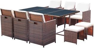 We bring our customers the largest selection of. Amazon Com Homall 11 Pieces Patio Furniture Dining Set Patio Wicker Rattan Chair Sets Outdoor Furniture Cushioned Tempered Glass W Ottoman Brown Pe Rattan Kitchen Dining