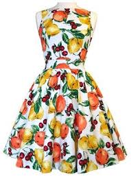 Orange Lemon Cherry Fruit Print Tea Dress Ropa Fruta Frutas