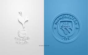 It was a blue and white. Download Wallpapers Tottenham Hotspur Fc Vs Manchester City Fc Uefa Champions League Creative 3d Art Promotional Materials Quarterfinal 3d Logo White Blue Background Manchester City Fc Tottenham Hotspur For Desktop Free Pictures