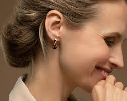 True Vintage Earrings Dangle Drop Faceted Amber Lucite Chandelier Filigree  Clip On