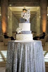Silver Sequin Cake Table That Is Perfect For A Winter Wedding 3 Silver Wedding Decorations Winter Wedding Cake Silver Wedding Anniversary