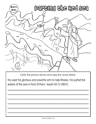 Free Color And Copy Bible Worksheet Moses And The Red Sea Parting The Red Sea Bible Worksheets Bible Coloring Pages