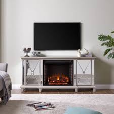 Berkeley cabinet spanish gray & 26 infrared glass firebox. Tappington Mirrored Stanard Electric Fireplace Media Console Silver Aiden Lane Target