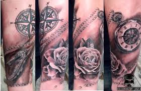 Pocket Clock Chain Rose Feather Key Tattoo Tatowierungen