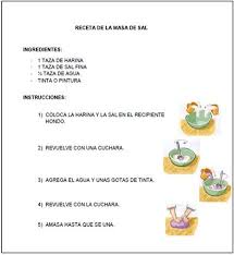 Los instructivos son un conjunto de explicaciones y especificaciones que indican los pasos a seguir para el cumplimiento de determinada tarea. Imagen Descriptiva De La Receta De La Masa De Sal Masa De Sal Instructivos Para Ninos Recetas