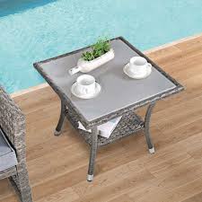 Here, your favorite looks cost less than you thought possible. Buy Super Patio Outdoor Wicker End Table Patio Rattan Side Table Square Glass Top Coffee Table With Storage Aluminum Frame Gray Online In Germany B07dl25jnz