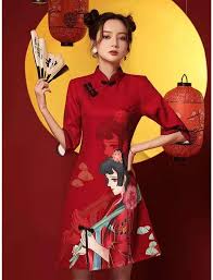 Red Loose 2022 Modern Chinese New Year Dress For Cheongsam A-Line Dress  Women 3/4 Sleeve Qipao Traditional Chinese Clothes: Buy Online At Best  Price In Uae - Amazon.Ae