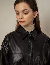 Black Vegan Leather Shirt Leather Shirt Vegan Leather Vinyl Fashion