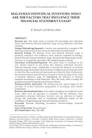 Established since 2011 formerly known as kk corporate. Malaysian Individual Investors What Are The Factors That Influence Their Financial Statement Usage Asian Journal Of Accounting Perspectives