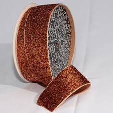 The Ribbon People Copper Brown Glitter Woven Edge Velvet Craft Ribbon 1.5"  x 11 Yards