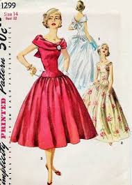 Beautiful 1950s Evening Dress Or Gown Pattern Simplicity 1299 Flattering Portrait Collar Very Full Vintage Dress Patterns Gown Pattern Vintage Sewing Patterns