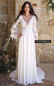 Bohemian Wedding Dress Boho Bridal Gown With Delicate Lace Etsy In 2021 Bell Sleeve Wedding Dress Aline Wedding Dress Boho Wedding Dress Bohemian