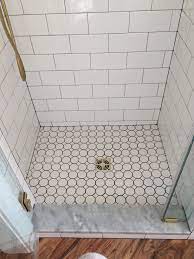 Farmhouse Bathroom Shower Floor Octagon Tiles Farmhouse Shower Shower Tile Octagon Tile Bathroom