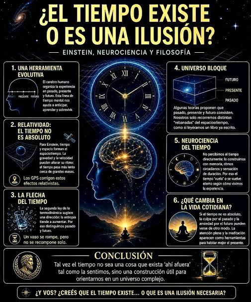 El tiempo no existe, sólo es aparente. Su invención es un logro intelectual  de nuestra especie que nos ayuda a entender y explicarnos los procesos y  fenómenos de la Naturaleza. Aún más,