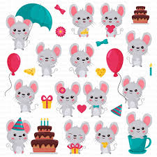Kawaii Mouse Vector Clipart Big Set Birthday Halloween Christmas Valentine New Year Symbol Rat Mouse Png Rodent Instant Download Cartoon Kawaii New Year Symbols