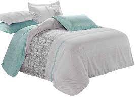 Teal blue manages to be its own color and still come in a variety of its own shades, whether they are more teal greens or more cloudy, dark teals. Amazon Com Wake In Cloud Gray Teal Comforter Set Reversible With Grey And Turquoise Pattern Printed Soft Microfiber Beddings 3pcs Full Size Kitchen Dining