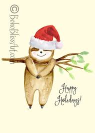 Christmas Sloth Happy Holidays Christmas Art Print Etsy Sloth Art Christmas Sloth Christmas Watercolor
