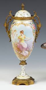 Sevres Hand Painted And Decorated Urn With Brass Mounts Artist Signed Carelle Sevres Porcelain Painting Antique Porcelain