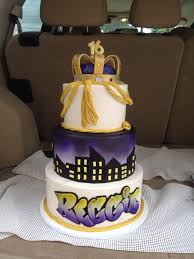 16th Birthday Cakes For 16 Year Old Boy Princely Cake For A 16 Year Old Boy In Purple And Gold With A Cityscape Graffiti And A Gold Crow 22nd Birthday Cakes Cool Birthday Cakes Cakes For Teenagers