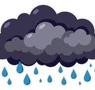 A simple cartoon illustration of a dark cloud with rain and ...