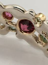 PATRICIA DAUNIS Pink Tourmaline & Green Beryl Sterling & 18k Gold Cuff  Bracelet