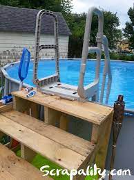 Pool Steps Made From Pallets With Noodle Storage Pallet Pool Pool Steps Wood Pool Deck