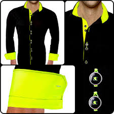 Black And Yellow Button Up Shirt Mens Active Designer Dress Shirt Electric Slide Neon Yellow Dresses Neon Pink Shirts Yellow Shirt Dress