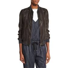 Brunello Cucinelli Monili Striped Leather Bomber Jacket Leather Jackets Women Navy Blue Bomber Jacket Clothes Design
