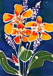 Paper Batik Waxography Outlines Made With Hot Wax Are A Little Impractical For The K 6 Classroom But Perhaps A Similar Loo Batik Art Flower Art Painting