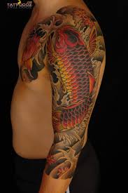 Black And Red Japanese Sleeve Tattoo 