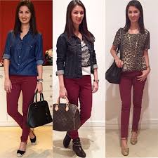 Calça Vinho Combina Com O Que 1 Peca 3 Looks Peca Da Vez Calca Skinny Marsala Vinho Como Usei Look 1 Com Camisa Jeans E Espadrile Preta Calca Skinny Looks Look Fashion