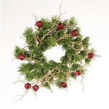 Christmas Candle Ringmini Wreath For 3 Inch Pillar Style Candle Glittered Pine With Branches And Red Bells You Glitter Candles Christmas Candle Mini Wreaths