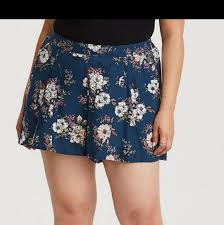 Navy Linen Challis Floral Shorts Torrid Size 4