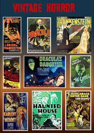 Vintage Horror Movies Collage Poster Print Frankenstein Dracula Mummy Wolf Man Poster Size S A4 A5 R5 New Movie Collage Film Poster Design Vintage Horror