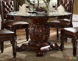Vendome Traditional Glass Top 54 Round Dining Table In Brown Cherry Round Pedestal Dining Table Dining Table Acme Furniture