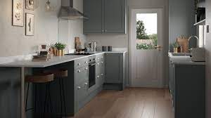 Howdens 3m x 22mm square edge tempest grey marble effect laminate worktop lamona lam2410 60cm stainless steel chimney cooker hood howdens professional white wash oak luxury vinyl flooring 2.01 m² pack Allendale Slate Grey Kitchen Fitted Kitchens Howdens