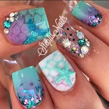 Pin On Hair Beauty Fall flower and mermaid nail art.