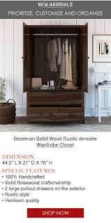 Our traditional styles can be found in our gothic, tudor, elizabethan, philadelphia, shaker, empire, heritage, victorian, and pennsylvania dutch collections. Bozeman Rustic Solid Wood Wardrobe Large Armoire With Drawers Wardrobe Armoire Armoire Wardrobe Closet Solid Wood Wardrobes