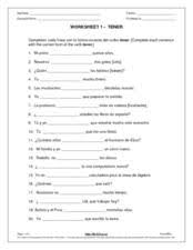 Spanish Tener Verbs Lesson Plans Worksheets Reviewed By