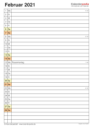 Monatskalender mit kleinen monatsnamen zum ausmalen. Kalender Februar 2021 Als Pdf Vorlagen