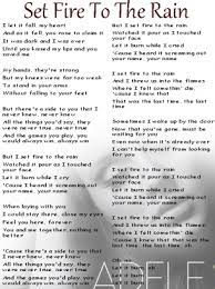 Maybe you would like to learn more about one of these? Adele Set Fire To The Rain Lyrics Sheet Adele Songs Adele Lyrics Me Too Lyrics