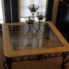 Wrought iron tempered safety glass table 50cm(h)x70cm(b)x1m(w) iron coffee table with 1m(w) beautiful wrought iron and solid oak coffee table sturdy and in good condition with a glass top legs comes with adjusteble feet. Best Beautiful White Marble With Glass Center Coffee Table For Sale In Mountain Brook Alabama For 2021