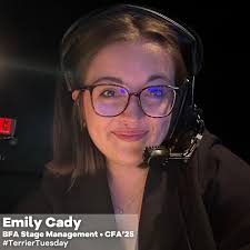Once again it is #TerrierTuesday!! Today we're highlighting senior Stage  Management student Emily Cady (CFA'25). Congratulations Emily! ❤️🐾 Recent  or upcoming SOT projects? ➡️ This semester I've just finished up working on