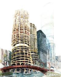 As seen above, the floor plans all are organized to radiate around the. Marina Towers Watercolor Illustration Of My Favorite Chicago Architecture Chicago
