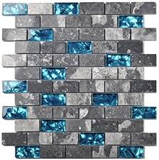 Travertine with crackled glass accent wall tile (0.1342 sq. Ocean Teal Blue Glass Nature Stone Tile Kitchen Backsplash 3d Bath Shower Accent Wall Decor Gray Wave Marble 1 X 2 Subway Art Mosaics Tstnb03 1 Sample 11 8 X 11 8 Inches Buy
