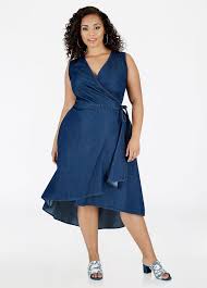 Sleeveless Denim Wrap Dress In 2020 Denim Dress Summer Dresses Denim Dress