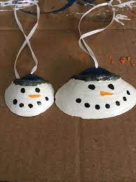 Clam Shell Snowmen Shell Crafts Seashell Christmas Ornaments Shell Crafts Diy