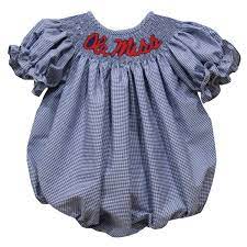 Mississippi Smocked Navy Gingham Short Sleeve Girls Bubble Vive La Fete Online Apparel Store